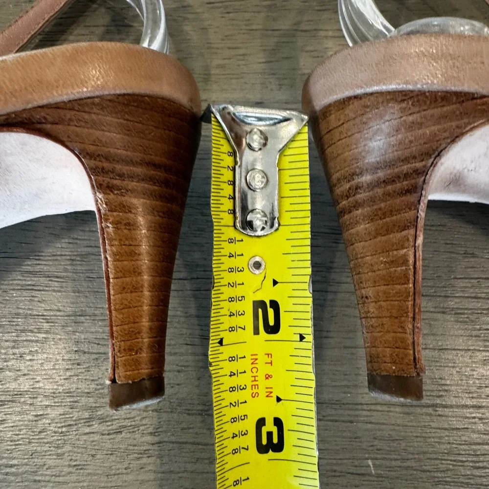 Cole Haan Women 10 B Beige Leather Slingback Peep Toe Kitten Heel Comfort Career